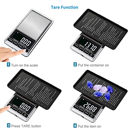 Digital Precision Gram Scale, 0.001oz/0.01g 500g Mini Pocket Scale, Portable Electronic Weight Jewelry Scales, Tare, Auto Off, Stainless Steel, White Backlit Display