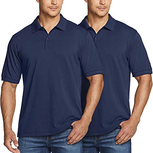 ATHLIO 2 Pack Men's Short Sleeve Polo Shirts, Classic fit Quick Dry Tech Golf Shirts, Dri Flex Performance Solid Top Shirts