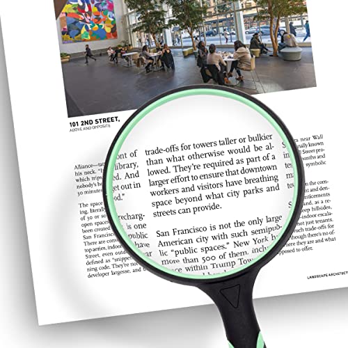 Large Magnifying Glass 5X Handheld Reading Magnifier for Seniors & Kids - 100MM 4INCHES Real Glass Magnifying Lens for Book Newspaper Reading, Insect and Hobby Observation, Classroom Science (Green)