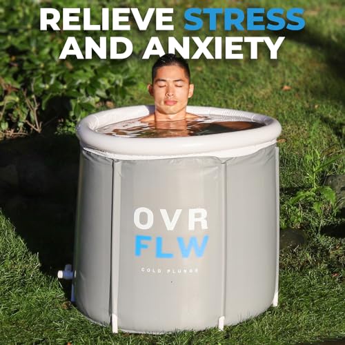 OVRFLW's Cold Plunge Tub: Portable & Insulated Ice Bath for Athletes – Ultimate Outdoor/Indoor Ice Bath + Drain & Cover - Specialized for Physical Therapy, Muscle Recovery (Gray)