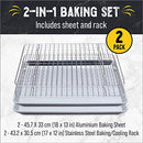 Checkered Chef Baking Sheet with Wire Rack Set - Twin Set w/Half Sheet Pan & Stainless Steel Oven Rack for Cooking