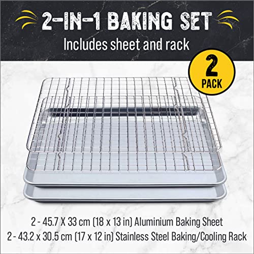 Checkered Chef Baking Sheet with Wire Rack Set - Twin Set w/Half Sheet Pan & Stainless Steel Oven Rack for Cooking