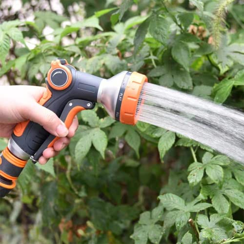 Water Nozzle,Garden Hose Nozzle,Multi Garden Hose Spray Gun,8 Watering Patterns High Pressure Nozzle Sprayer for Watering Lawn,Car Washing,Cleaning,Pets Wash (Black & Orange)