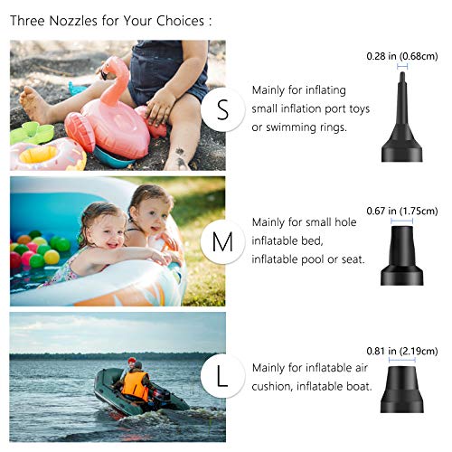 Air Pump Electric Portable Inflator for Inflatable Mattress Pool Boat Raft Swimming Ring Sofa Toy Kayak 100-240V AC/DC 12V with 3 Nozzles
