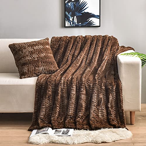YUSOKI Luxury Double Sided Faux Fur Throw Blanket(Without Pillows),Soft Fuzzy Fluffy Cozy Blanket Plush Furry Comfy Warm Blanket for Couch Bed Chair Sofa Bedroom Men Boys Gift(Brown,50" x 63")