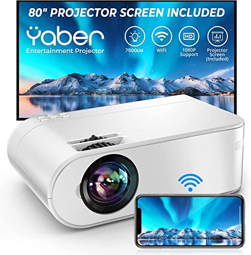 YABER WiFi Projector Mini Portable Projector 7500 Lumen 1080P Supported FullHD Projector 236" Home Theater Wireless Mirroring Projector for PC/iPhone/iOS/Android/tablet/PS4/PS5/TV Stick/DVD Player