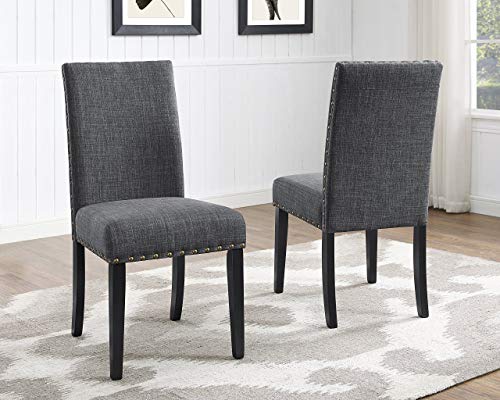 Roundhill Furniture Biony Gray Fabric Dining Chairs with Nailhead Trim Set of 2