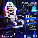ALFORDSON Gaming Office Chair with 12 RGB LED Lights & 8 Point Massager, PU Leather Racing Computer Chair with Lumbar Support Footrest High Back, Ergonomic Executive Desk Chair for Office Gamer White