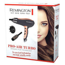 Remington Pro-Air Turbo Hair Dryer, D5220AU, 2400W (AU Plug), Ceramic & Ionic Technology, Salon Professional Results With Less Frizz, Includes Diffuser & Round Brush, Black & Rose Gold