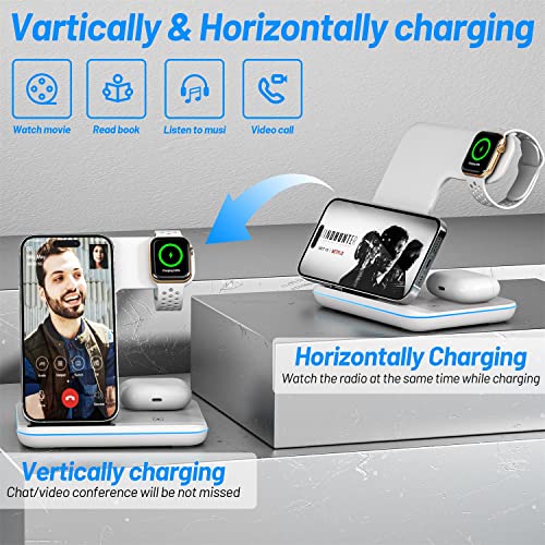HEYMIX Wireless Charger, 3 in 1 Wireless Charging Station, 15W Fast Wireless Phone Charging Dock Compatible with Apple Watch,AirPods, iWatch 8/7/SE/6/5,iPhone 14/13/12/11,Samsung (with QC3.0 Adapter)