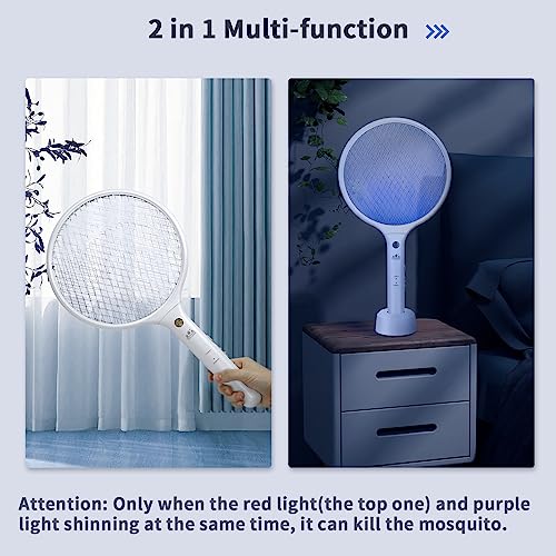 Electric Fly Swatter ValueHall Bug Zapper Racket USB Rechargeable Mosquito Zapper Fly Zapper Racket with Base, LED Trapping Light and 3 Layers Mesh Fly Killer for Indoor, Outdoor Pest Control V1F02