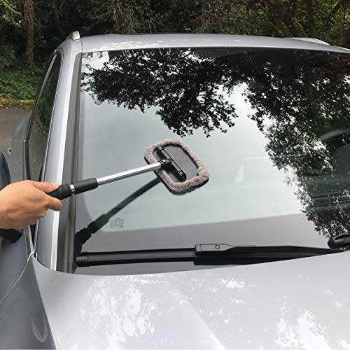 Polyte Pivoting Windshield Glass Cleaning Tool Extendable Aluminum Handle w/3 Premium Microfibre Covers