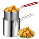 Deep Fryer Pot with basket,2Pcs/Set Mini Deep Oil Fryer,1200ml Handled Stainless Steel Chip Pan Uncoated Mirror Polished Brushed Frying Pots for French Fries Fish Chicken Wings