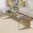 Tangkula Glass Coffee Table, 42.5" L × 20" W ×14" H, Modern Clear Tempered Glass Coffee Table for Living Room, International Occasion Tea Table, Waterfall Table with Rounded Edges (Clear Glass)