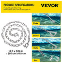 VEVOR Anchor Chain, 10 ft x 5/16 in 316 Stainless Steel Chain, 3/8" Anchor Chain Shackle, 7120lbs Anchor Lead Chain Breaking Load, 9460lbs Anchor Chain Shackle Breaking Load, Anchor Chain for Boats