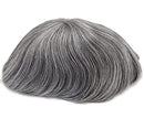 Mens Grey Toupee Super Thin Skin Human Hairpiece Natural Black mixed 60% Gray