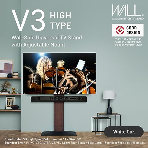 WALL V3 High Type | Sleek Japanese 32-80 Inch Universal Wall-Side TV Stand Adjustable Mount, No Drill | White Oak