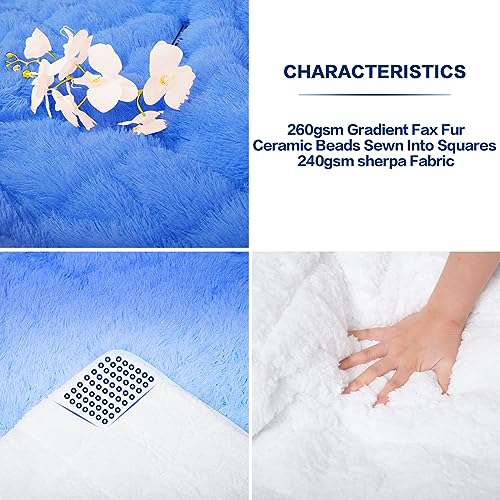 yescool Faux Fur Weighted Blanket 48"x72" 15lbs,Fuzzy Cozy Shaggy Weighted Blanket Queen Size for Adult，Fluffy Sherpa Comfy Heavy Blanket for Women Men,Warm Soft Plush Blue Blanket for Couch Sofa Bed