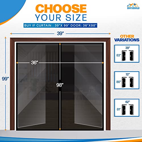 Magnetic Screen Door, French Door, Durable Fiberglass Double Door Screen Mesh Curtain to Keep Bugs Out