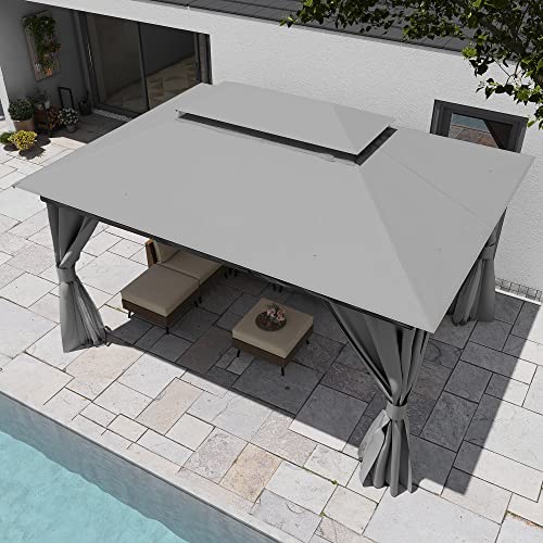 LAUSAINT HOME Outdoor Patio Gazebo 10'x13' with Expansion Bolts, Heavy Duty Party Tent & Shelter with Double Roofs, Mosquito Nettings and Privacy Screens for Backyard, Garden, Lawn, Smoke Grey