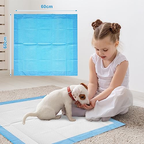 Advwin Pet Training Pads 100pcs, Disposable Dog Pee Pads, Leak-Proof and Super Absorbent, Fast Drying Pee Mats for Dogs,Puppies, Cats, Rabbits, Size 60 x 60cm, Blue