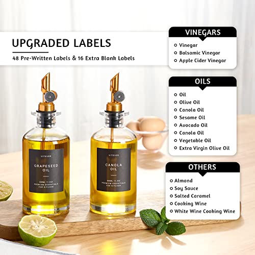 VITEVER Olive Oil Dispenser, Glass Oil Bottle Set,Coffee Syrup Dispenser for Kitchen, Orange-ish Cooking Oil and Vinegar Dispenser Set with Weighted Pourer, Funnel and 64 Labels