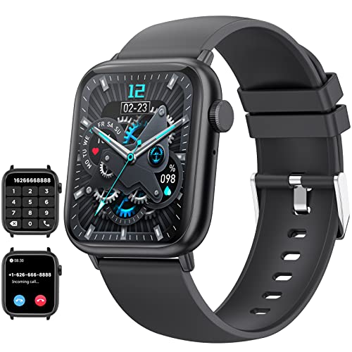Smart Watch Men Women Bluetooth Answer Make Call for Android iOS Phone 123 Sport Modes Fitness Activity Tracker 1.85"Square Screen Heart Rate Sleep Monitor IP67 Waterproof Black Silicone Smartwatch
