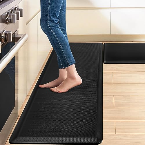 Jabykare 2 Pieces Cushioned Anti Fatigue Kitchen Floor Mat 12 MM Thick, Non Slip & Waterproof Standing Kitchen Rugs and Mats for Home, Standing Desk, Sink, Laundry