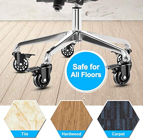 5 Pack Office Chair Wheels Replacement, Universal Heavy Duty Office Chair Casters with Unique Brake System, Safe for All Floors Including Tile, Carpet & Wood, Screwdriver Included