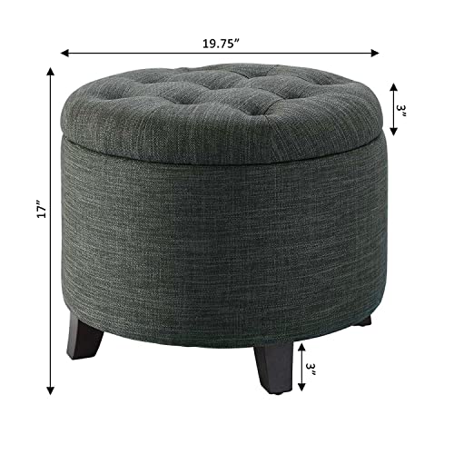 Convenience Concepts Designs4Comfort Round Storage Ottoman 19.75" - Versatile Contemporary Foot Stool for Living Room, Office, Gray Fabric