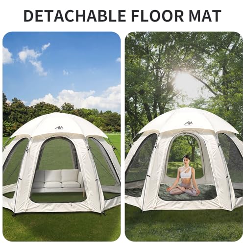 AYAMAYA Screen Tent 10x10 FT Outdoor Camping Tent Canopy with Removable Waterproof Rainfly & Ground Sheet, Luxury Yurt Glamping Tent Screened Shelter Gazebos for Patios Camping Acitvities