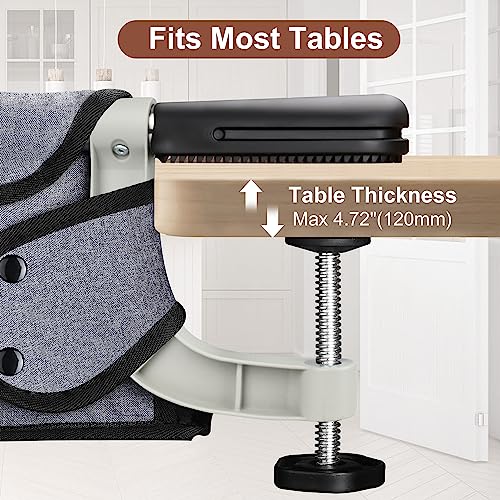 Hook On Chair, Clip on High Chair, Fold-Flat Storage Portable Baby Feeding Seat, High Load Design, Attach to Fast Table Chair Removable Seat for Home and Travel(Grey)