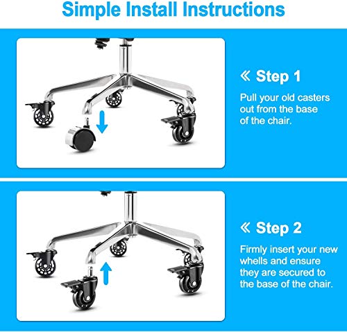5 Pack Office Chair Wheels Replacement, Universal Heavy Duty Office Chair Casters with Unique Brake System, Safe for All Floors Including Tile, Carpet & Wood, Screwdriver Included