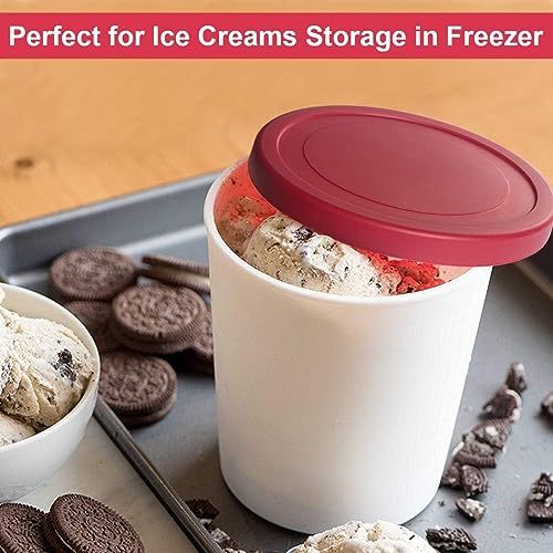 AYHOJIO Cream Containers for Homemade Ice Cream (2 Pcs) - Reusable Ice Cream Storage Containers for Freezer - Leak-Free Ice Cream Containers with Silicone Lids (Green) - 1 L per Ice Cream Container