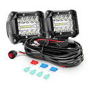 Nilight ZH302 18W Bar 2PCS 60W 4 Inch Flood Spot Combo LED Light Pods Triple Row Work Driving Lamp with 12 ft Wiring Harness kit-2 Leads