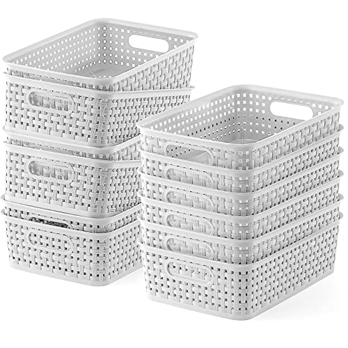 [12 Pack] Sulishang Plastic Storage Baskets, Small Pantry Organization, Office Storage Bins, Useful Household Organizers for Bathroom, Bedroom, Kitchen, Cabinet, Countertop, Under Sink or On Shelf