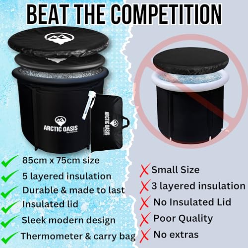 ARCTIC OASIS - Ice Bath Tub, Ice Plunge Bathtubs, Portable Bathtub, Fitness/Rehab Ice Bath for Athletes, Portable Ice Plunge Therapy Tub, Cold Recovery Bucket, Larger Size, Black