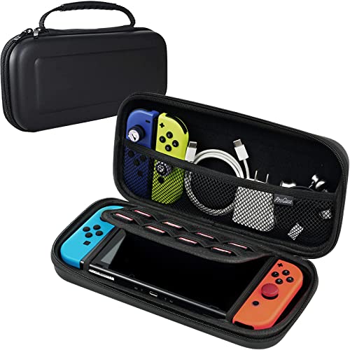 ProCase Carrying Case for Nintendo Switch OLED Model & Nintendo Switch, Hard Shell Travel Box Case for Nintendo Switch/Switch OLED Model (2021) with 8 Game Cards Holders -Black