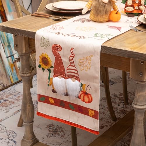 Fall Decoration Linen Table Runner, Fall Harvest Vintage Kitchen Dining Table Decoration for Indoor Outdoor Home Party (Fall 72x13 ZR)