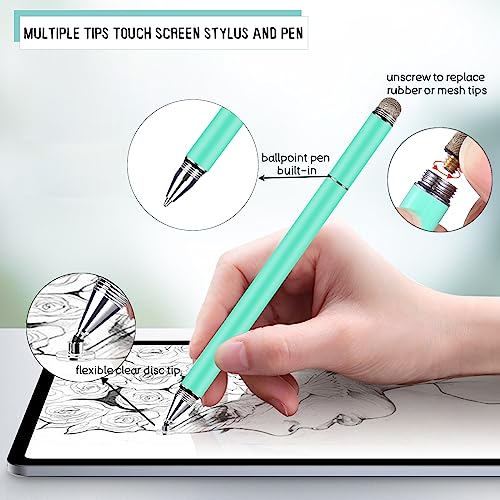 Penyeah Universal Styli, Diamond Stylus Pen for Touch Screens,High Sensitivity Disc Mesh Rubber Tip Capacitive Pen for iPhone/ipad pro/Mini/Air/Android/Microsoft/Fire Tablet - Blueish Green