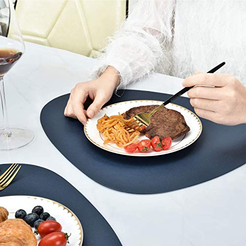 JTX Placemats Set of 2 Round Leather Placemats for Dining Table Heat-Resistant Non-Slip Washable Insulation Place Mats for Kitchen Nordic Style Placemats (Blue)