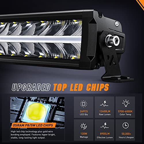 Nilight 16 Inch LED Light Bar 120W 12400LM Anti-Glare Flood Spot Combo Offroad LED Driving Light Bar IP68 w/ 16AWG DT Connector Wiring Kit for Pickup Truck SUV ATV UTV Boat 4x4 Jeep, 5 Years Warranty