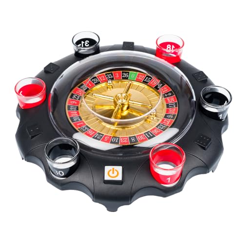 Invero Casino-Style Electric Roulette Wheel - Adults Drinking Game Includes 6 Shot Glasses and all Equipment - Fun Novelty Drinks Accessory for all Parties, Festive Times, Homes and more