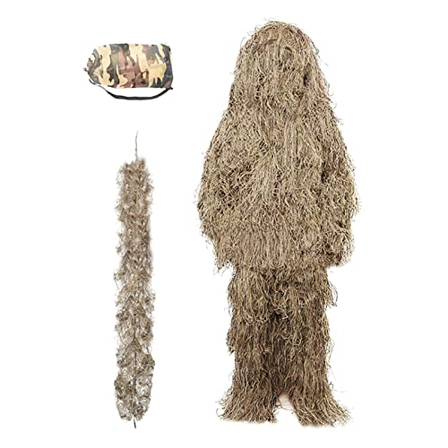 Kids Ghillie Suit Breathable Lightweight Camo Ghillie Suit for Woodland Hunting Outfit, Brown 140~160CM