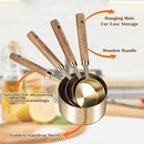 8Pcs Measure Cup and Spoon Set with Wooden Handle Gold Measuring Cup Spoon Set Stainless Steel Stackable Kitchen and Baking Measurement Kitchen Accessories for Home Kitchen Party