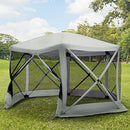 Outsunny 6-Sided Hexagon Pop Up Party Tent Gazebo with Mesh Netting Walls & Shaded Interior, 12' x 12', Beige