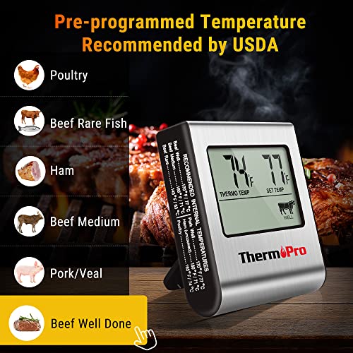 ThermoPro TP16 Digital Meat Thermometer with Food-grade Temperature Probe for Smoker Oven BBQ Grill Multifunctional Food Thermometer with Pre-programmed Food Temperature Set and Timer