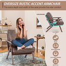 HOMREST Oversize Mid Century Wooden Accent Chair, Modern Gold Stamping Cloth Arm Chair, Retro Upholstered Lounge Chair for Living Room, Bedroom (Brown)