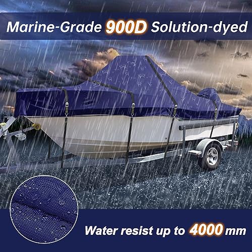 Zenicham 900D Center Console Boat Cover - Heavy Duty Boat Cover for Center Console Boat, Waterproof Trailerable Boat Cover, Boat Cover Fits 16' - 18.5', Beam Width Up to 98'' W, Navy