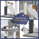 MeowSir Cat Tree 4 in 1 Cat Scratching Post Featuring with Cat Self Groomer Wide Large Top Perch Natural Scratching Post and Danging Ball for Indoor Cats-Grey